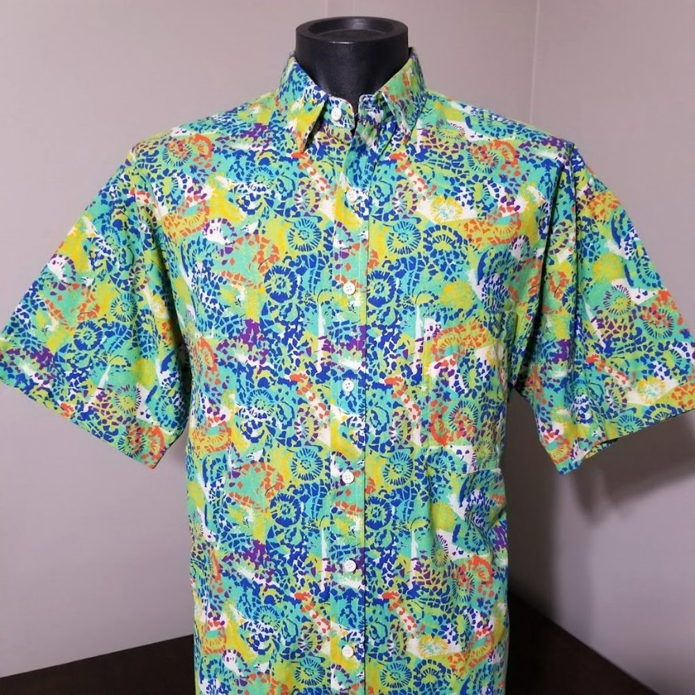 VINTAGE 90s CD Hitz Technicolor Memphis Print Button Down XL